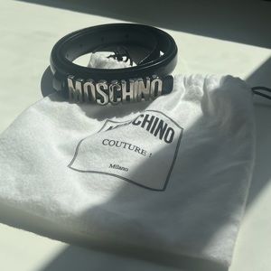 Moschino Women's Logo Buckle Leather Belt